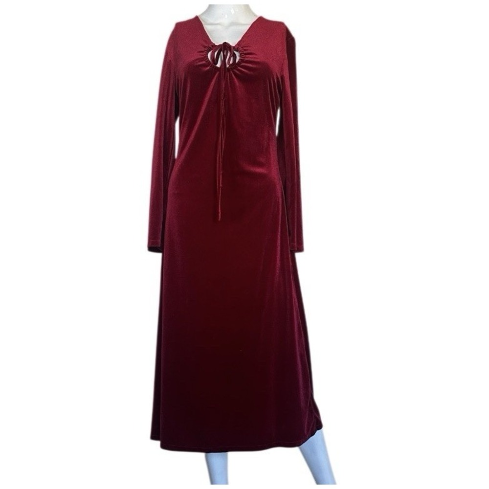 Shein Velvet Midi Dress Women's Small Burgundy Long‎ Sleeves Key Hole Prom Party
